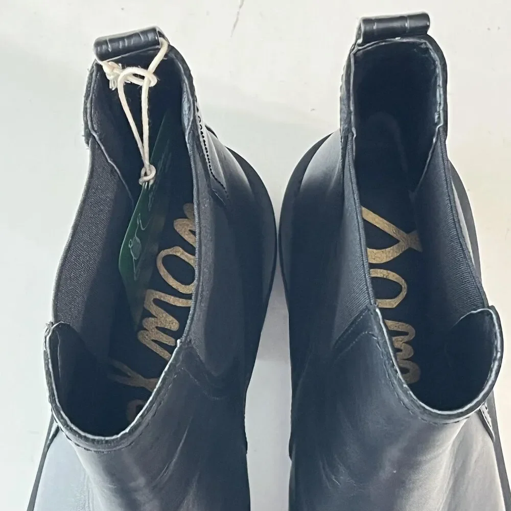 Sam Edelman Boots Womens Size 7 Black Leather Waterproof Chelsea Ankle Lug Sole